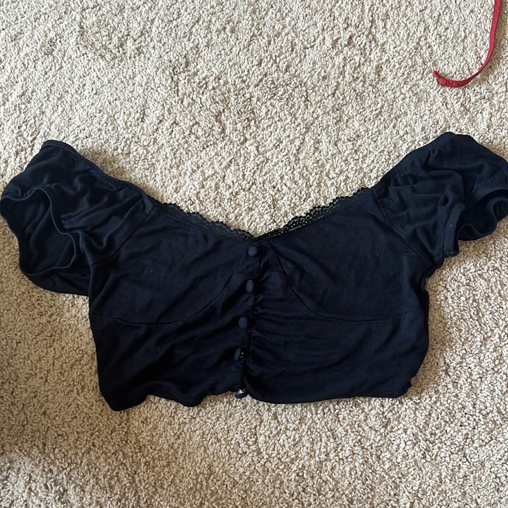 Cropped black off the shoulder tank